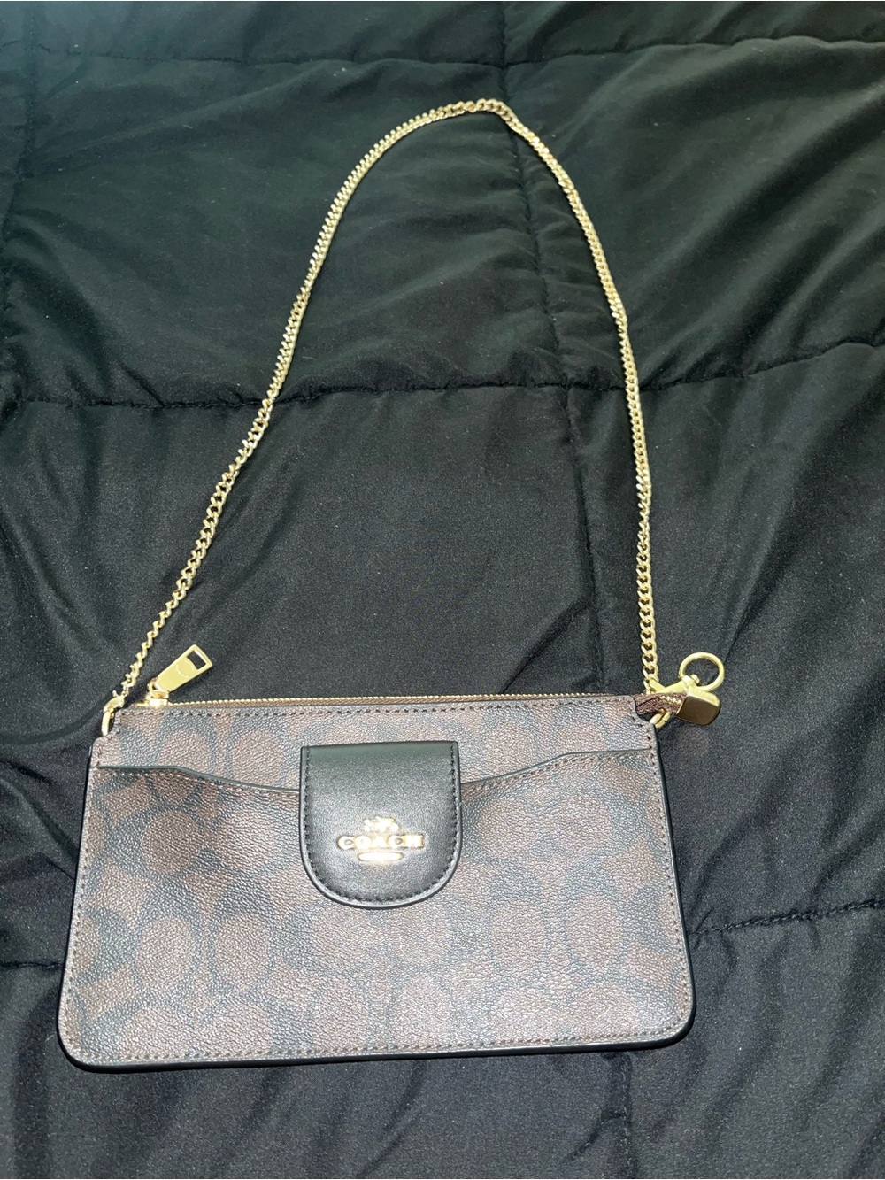 Coach Brown Signature Crossbody with Gold Chain